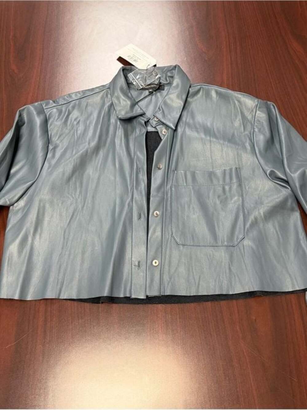 Olivaceous Slate Blue Leather Button-Front Shirt #112
